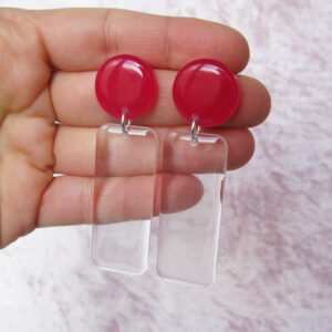 Clear fuchsia geometric earrings