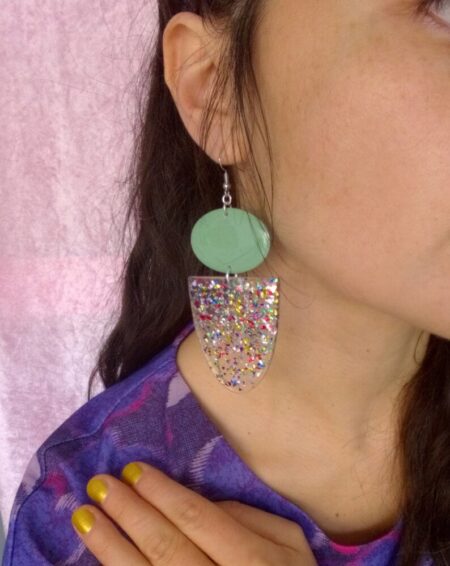 Green mint rainbow earrings