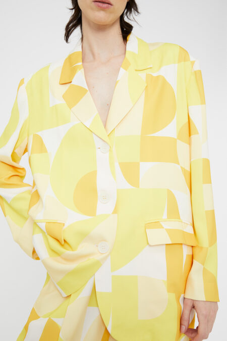 Yellow geometric print oversized blazer