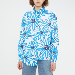 Blue floral print poplin shirt