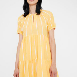 Yellow striped cotton mini smock dress