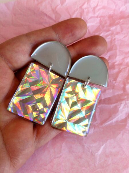 Holographic & grey geometric earrings