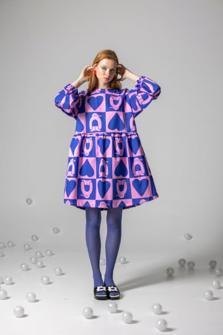 Dahlia φόρεμα - Adelie chess μπλε/ροζ