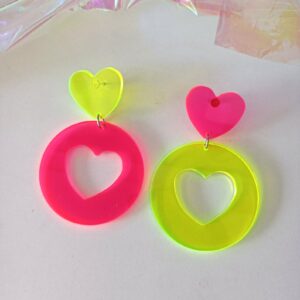 Four hearts σκουλαρίκια - neon φούξια/κίτρινο