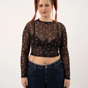 Dragon Print Black Mesh Top