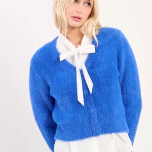 Fluffy button-down cardigan