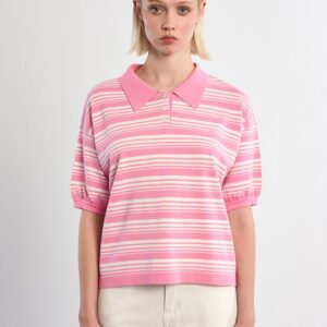 Stripped knit polo top