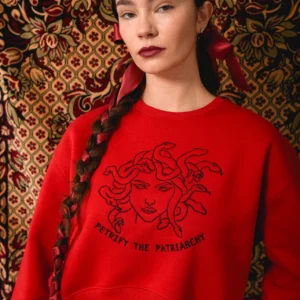 Petrify the Patriarchy Crop Hoodie - red